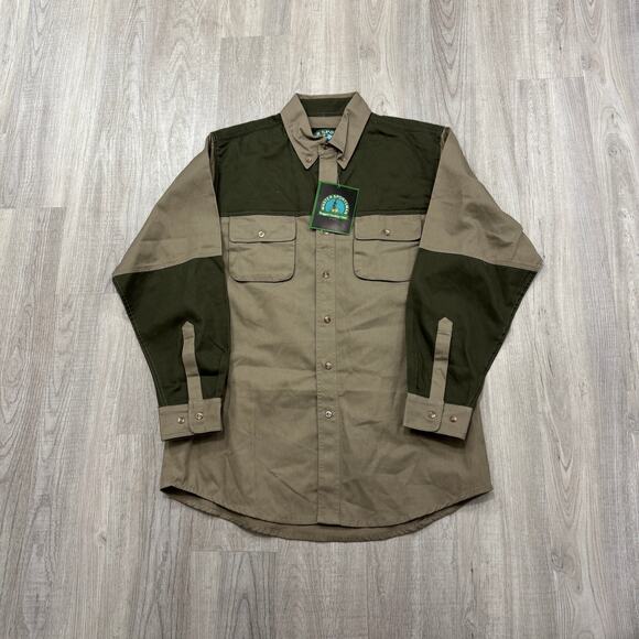 NEW Master Sportsman Button Shirt Mens Medium Tan Green Hunting Outdoor Utility - Picture 1 of 7